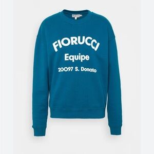 Fiorucci Womens Graphic Blue Sweater Crewneck Pullover XS